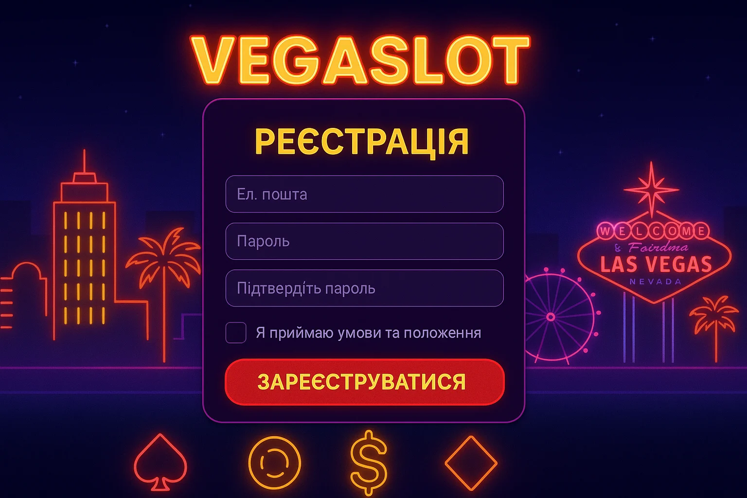 Реєстрацію у Vegaslot